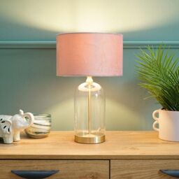 ValueLights Jessy Gold Glass Table Lamp With Velvet Shade - thumbnail 4