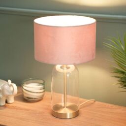 ValueLights Jessy Gold Glass Table Lamp With Velvet Shade - thumbnail 5