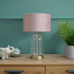 ValueLights Jessy Gold Glass Table Lamp With Velvet Shade