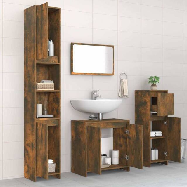 Berkfield Home Stylish 4 Piece Bathroom Furniture Set Smoked Oak Engineered Wood in Brown - image 1