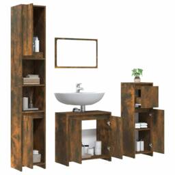 Berkfield Home Stylish 4 Piece Bathroom Furniture Set Smoked Oak Engineered Wood in Brown - thumbnail 4