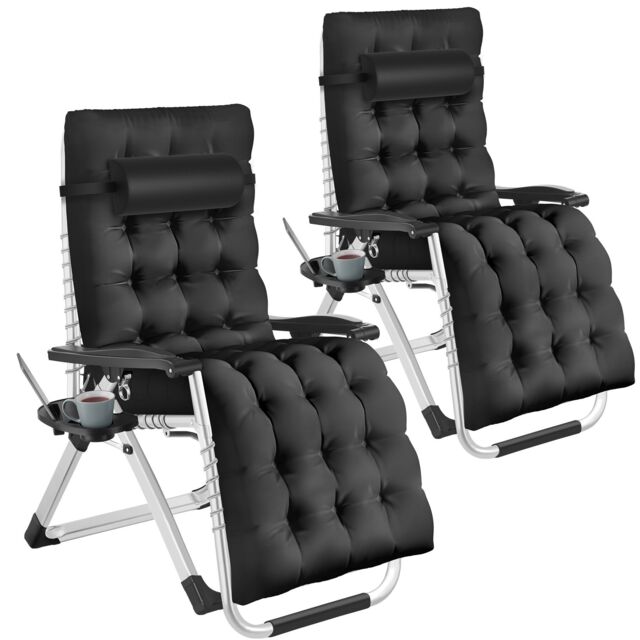 tectake Sun Lounger Cloud - folding, adjustable backrest & footrest in Black - Size: 1 Seater