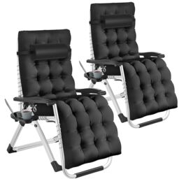 tectake Sun Lounger Cloud - folding, adjustable backrest & footrest in Black - Size: 1 Seater - thumbnail 1
