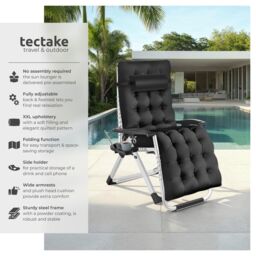 tectake Sun Lounger Cloud - folding, adjustable backrest & footrest in Black - Size: 1 Seater - thumbnail 2