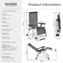 tectake Sun Lounger Cloud - folding, adjustable backrest & footrest in Black - Size: 1 Seater - thumbnail 6