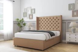 "Sloomy Dior Dumfries Divan Bed Base 2 Drawers - 54"" Wingback Headboard in Light Brown - Size: Double" - thumbnail 3