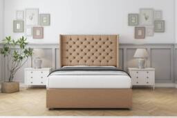 "Sloomy Dior Dumfries Divan Bed Base 2 Drawers - 54"" Wingback Headboard in Light Brown - Size: Double" - thumbnail 2