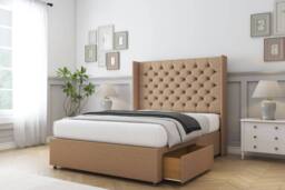 "Sloomy Dior Dumfries Divan Bed Base 2 Drawers - 54"" Wingback Headboard in Light Brown - Size: Double" - thumbnail 4