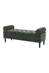 Living and Home Chenille Upholstered Storage Bench in Green - thumbnail 4