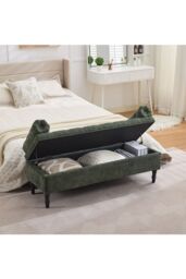 Living and Home Chenille Upholstered Storage Bench in Green - thumbnail 2