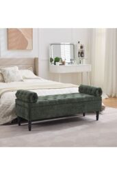 Living and Home Chenille Upholstered Storage Bench in Green - thumbnail 1