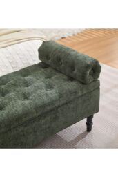 Living and Home Chenille Upholstered Storage Bench in Green - thumbnail 7