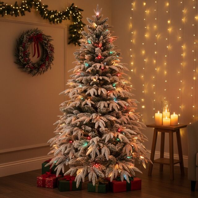 Shatchi 4FT Prelit Green Lapland Fir Christmas Tree Multicolour LEDs - image 1