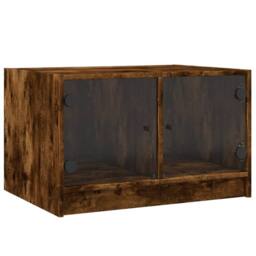 Berkfield Home Modern Coffee Table with Glass Doors Smoked Oak 68x50x42 cm in Brown - Size: 68 x 50 x 42 cm - thumbnail 3