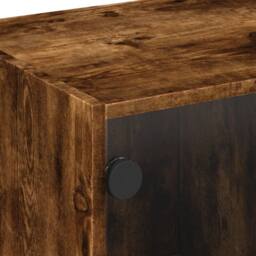 Berkfield Home Modern Coffee Table with Glass Doors Smoked Oak 68x50x42 cm in Brown - Size: 68 x 50 x 42 cm - thumbnail 9