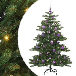 Berkfield Home Artificial Hinged Christmas Tree with 150 LEDs 150 cm PVC in Green - thumbnail 2