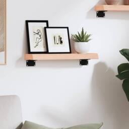 Berkfield Home Wall Shelf 40x10x4 cm Untreated Solid Wood Oak in Light Tan - Size: 40 x 10 x 4 cm - thumbnail 1
