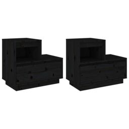 Berkfield Home Bedside Cabinets 2 pcs Black 60x34x51 cm Solid Wood Pine - Size: 60 x 34 x 51 cm - thumbnail 2