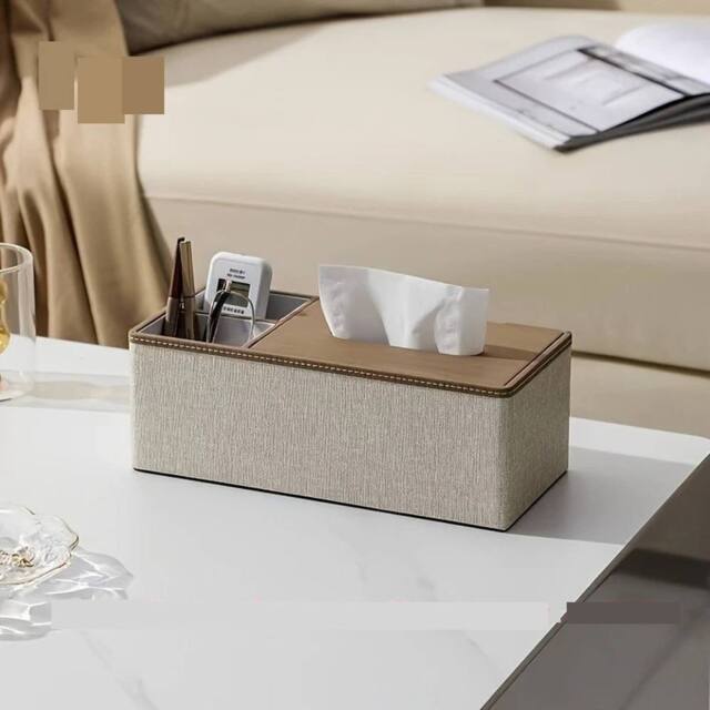 VOGREX Style 3 Wooden Tissue Box Dispenser Paper Storage Holder in Light Beige