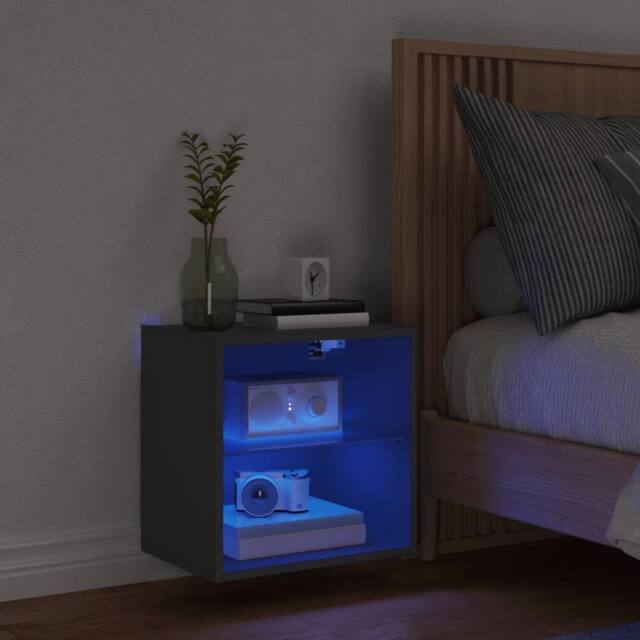 Berkfield Home Decorative Bedside Cabinet with LED Lights Wall-mounted Black - image 1