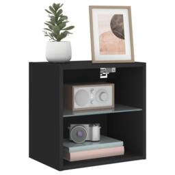 Berkfield Home Decorative Bedside Cabinet with LED Lights Wall-mounted Black - thumbnail 5