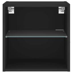 Berkfield Home Decorative Bedside Cabinet with LED Lights Wall-mounted Black - thumbnail 7