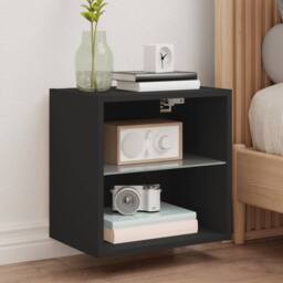 Berkfield Home Decorative Bedside Cabinet with LED Lights Wall-mounted Black - thumbnail 2