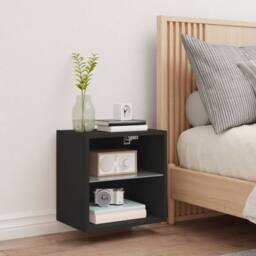 Berkfield Home Decorative Bedside Cabinet with LED Lights Wall-mounted Black - thumbnail 4