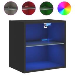 Berkfield Home Decorative Bedside Cabinet with LED Lights Wall-mounted Black - thumbnail 3