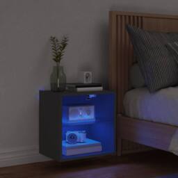 Berkfield Home Decorative Bedside Cabinet with LED Lights Wall-mounted Black - thumbnail 1