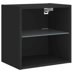 Berkfield Home Decorative Bedside Cabinet with LED Lights Wall-mounted Black - thumbnail 6