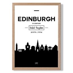ARTZE Edinburgh Black & White City Skyline Framed Print SIZE: A3 with Oak Frame - Size: A4 - thumbnail 1
