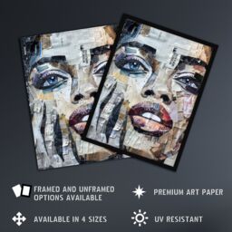 Artery8 Wall Art Print Woman Face Newspaper Collage Portrait Art Framed Poster in Black - Size: A4 - thumbnail 2