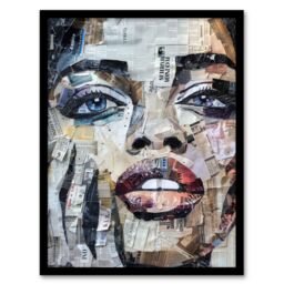 Artery8 Wall Art Print Woman Face Newspaper Collage Portrait Art Framed Poster in Black - Size: A4 - thumbnail 1