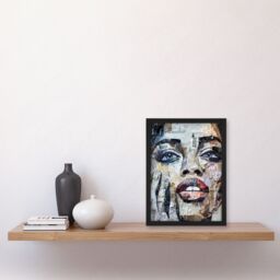 Artery8 Wall Art Print Woman Face Newspaper Collage Portrait Art Framed Poster in Black - Size: A4 - thumbnail 4