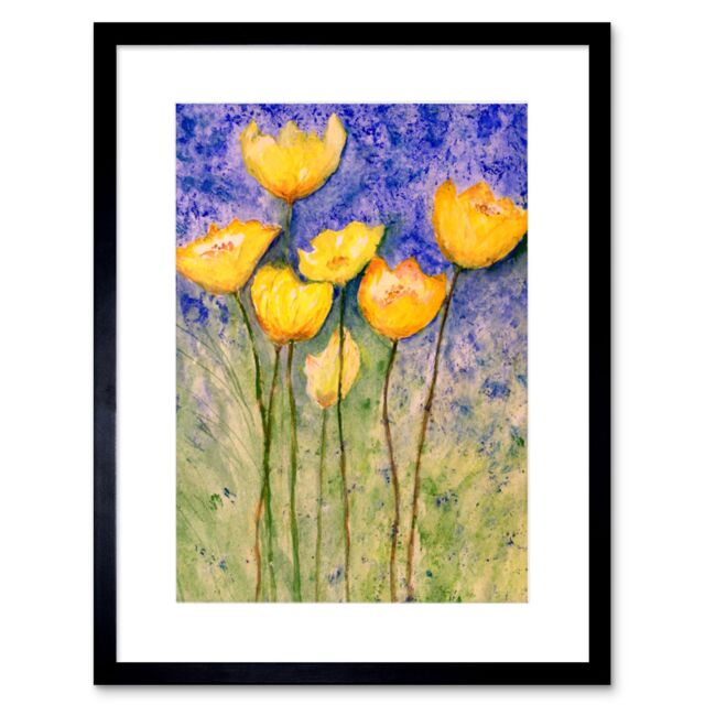 "Artery8 Wall Art Print Flower Yellow Tulips Art Framed 9x7 inch in Black - Size: W7"" x H9""" - image 1