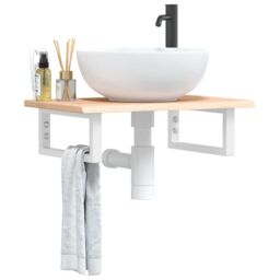 Berkfield Home Basin Shelf Wall Mounted Steel & Solid Wood Oak in Brown - thumbnail 1