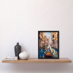 "Artery8 Venice Canal Gondola Ride View Oil Painting Framed Art Print - Size: W12"" x H16""" - thumbnail 4