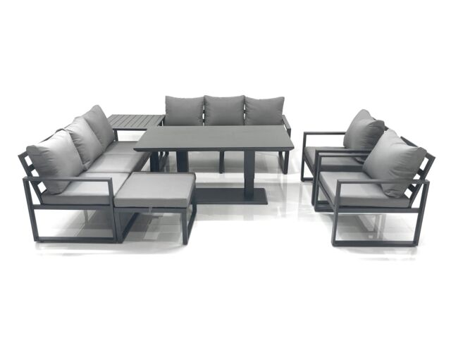 Fimous Garden Sofa Set Aluminium Furniture Rising Dining Tabe Set with 2 Chair Big Footstool Side Table Dark Grey - image 1
