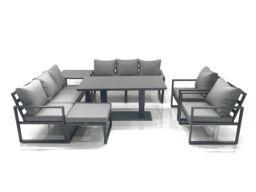 Fimous Garden Sofa Set Aluminium Furniture Rising Dining Tabe Set with 2 Chair Big Footstool Side Table Dark Grey - thumbnail 2