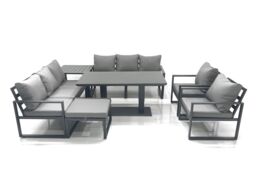 Fimous Garden Sofa Set Aluminium Furniture Rising Dining Tabe Set with 2 Chair Big Footstool Side Table Dark Grey - thumbnail 1