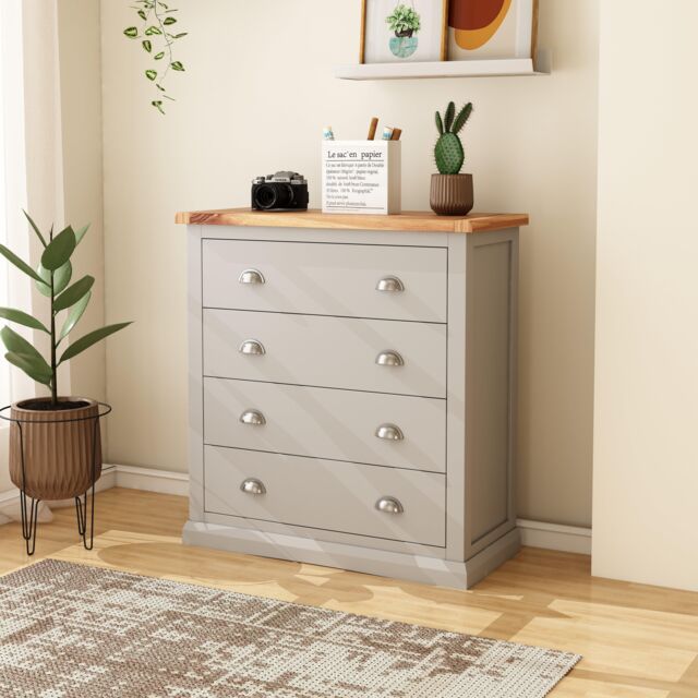 Cabinet Bits Loreo 4 Drawer Chest of Drawers Chrome Cup Handle in Light Grey - image 1
