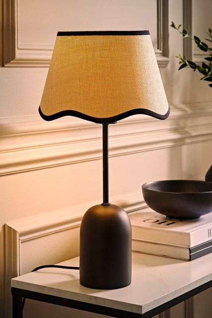 ValueLights Kaiden Black Dome Table Lamp with Scallop Trim Lamp Shade & LED Bulb in Cream - image 1