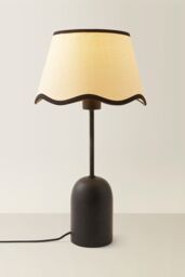 ValueLights Kaiden Black Dome Table Lamp with Scallop Trim Lamp Shade & LED Bulb in Cream - thumbnail 3