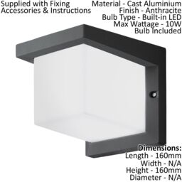 Loops IP54 Outdoor Wall Light Anthracite Cast Aluminium 10W Built in LED Lamp - thumbnail 2