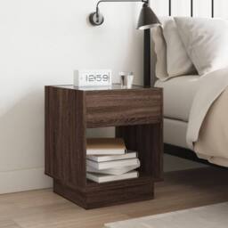 Berkfield Home Bedside Table with Infinity LED Brown Oak 40x40x50 cm - Size: 40 x 40 x 50 cm - thumbnail 4