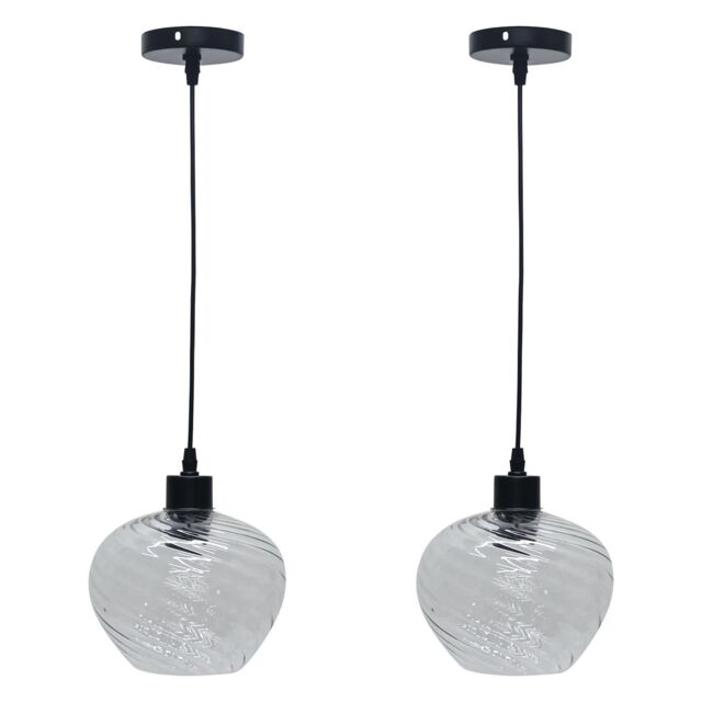First Choice Lighting Set of 2 Bradson - Clear Swirl Glass with Black Pendant Fittings - image 1