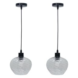 First Choice Lighting Set of 2 Bradson - Clear Swirl Glass with Black Pendant Fittings - thumbnail 1