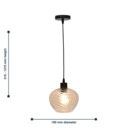 First Choice Lighting Set of 2 Bradson - Clear Swirl Glass with Black Pendant Fittings - thumbnail 8