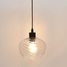 First Choice Lighting Set of 2 Bradson - Clear Swirl Glass with Black Pendant Fittings - thumbnail 5